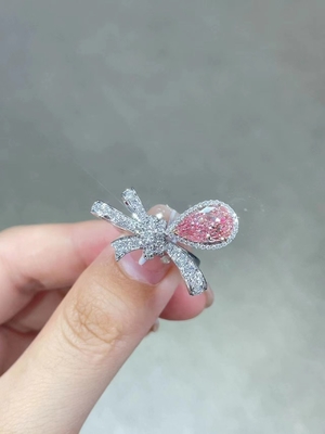 Laborgewachsen, hellrosa Birnenform, CVD, synthetischer Diamantring, 18k Weißgoldringe