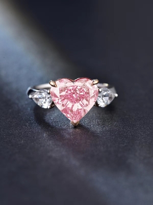 Große Größe Pink Lab Grown Diamant Ringe Herzform 4,19ct 18k Weißgold Ring