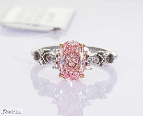 2.2ct IGI-zertifiziertes Labor, gewachsen, rosa, oval, synthetischer Diamant, klassischer Stil, 18 Karat, weißer Goldring