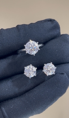 Klassische T-Sechszahn-Ring-Labor-Grown-Diamant-Ring-Stud-Ohrringe Fabrikanpassung